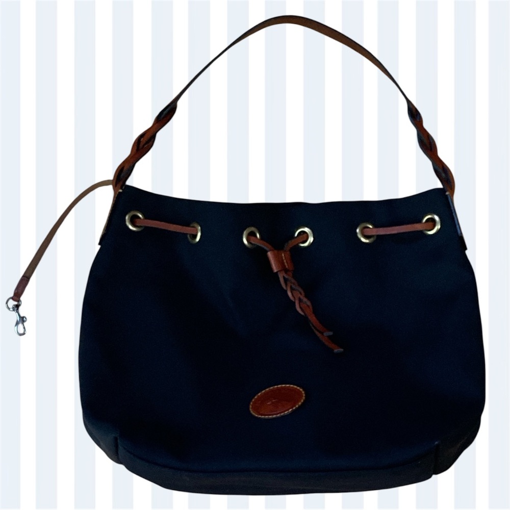 Classic Dooney & Bourke Nylon Drawstring Black and Red Interior Bucket Bag EUC - Picture 6 of 9